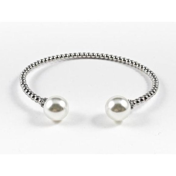 Beautiful Bead Texture Band Duo Pearl End Bracelet - Picture 1 of 1